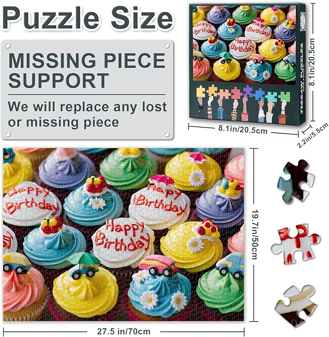 1000 Piece Puzzle for Adults - Neon Cupcake Jigsaw Puzzles, Colorful Dessert Art Adult Puzzles 1000 Pieces, Retro Treat-Themed Design - 27.5x19.7 Inches