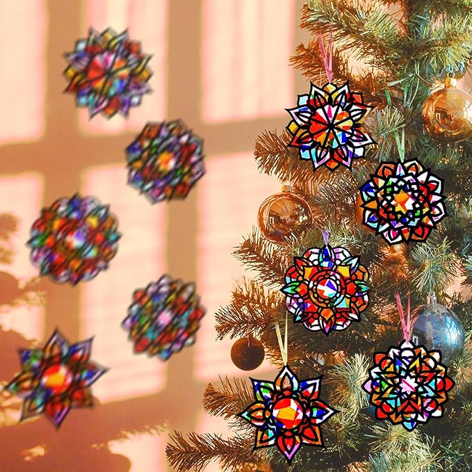 EggSun 36 Sets Mandala Suncatchers Craft Kit for Kids Adults Ornaments Stained Glass Window Arts and Crafts Paper Kit for VBS Classroom Holiday Birthday Projects Home Party Decorations Ages 4 8 12