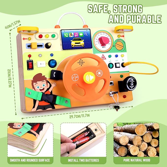 Toddler Toys Montessori Busy Board for 1+ Year Old Boys & Girls Steering Wheel Driving Simulation Toy Travel Activities for Toddlers 1 2 3 4+ Year Old Sensory Toys