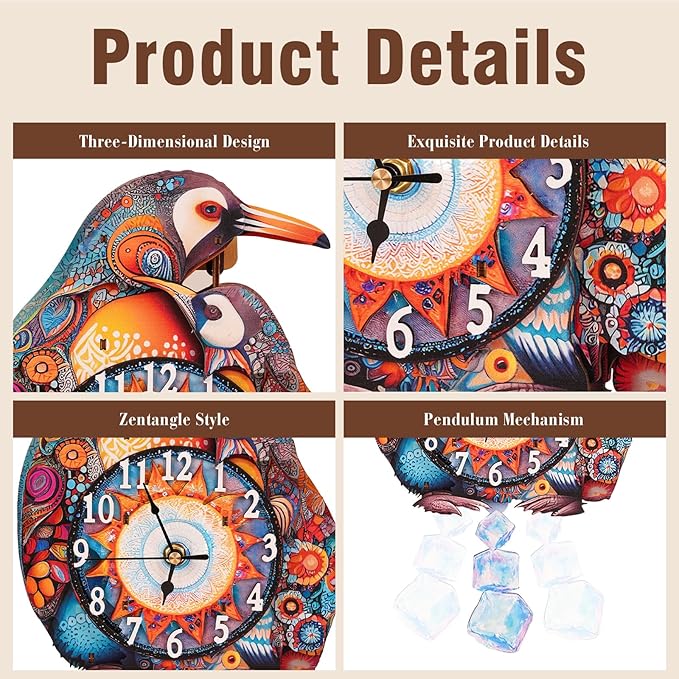 3D Puzzles for Adults Clock-Penguin Family Design Model Kit-Mechanical DIY Pendulum Clock with Arabic Numerals-Desk Home Office Decor Personalized Gift for DIY Lovers