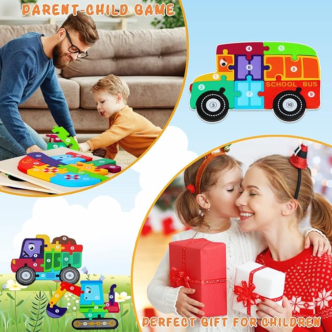 Wooden Puzzles for Toddlers 3-5, Toddler Puzzles Ages 2-4 Transportation Puzzles Toys, 4-Pack Toddler Puzzle Toys for 2, 3, 4, 5 Year Old Boys Girls