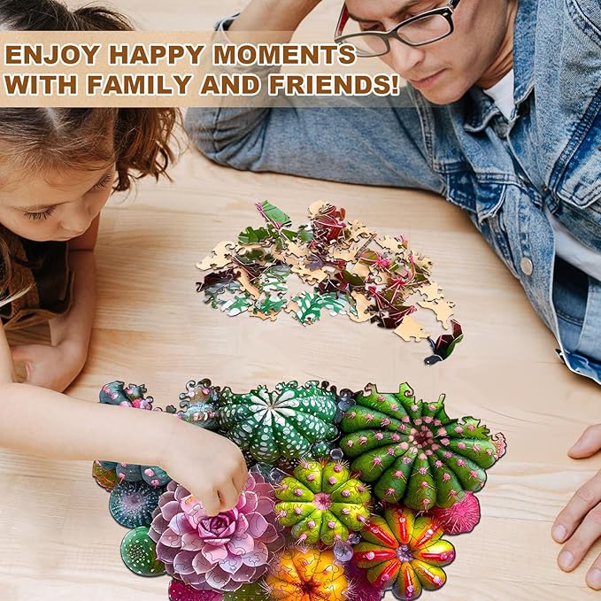Wooden Puzzles for Adults, Cactus and Succulents Wooden Jigsaw Puzzle 3D Visual Effect Unique Shape Plant Wood Puzzles Adult, Birthday Gifts for Puzzle Lovers Family Games (M-11.4 * 11.3in-200pcs)