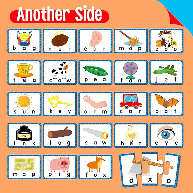 24 Set 3-Letter Word Puzzle Cards, 72 PCS Self Correcting Word Spelling Puzzles, Double Sided Puzzle Cards for Kindergarten Preschool Learning