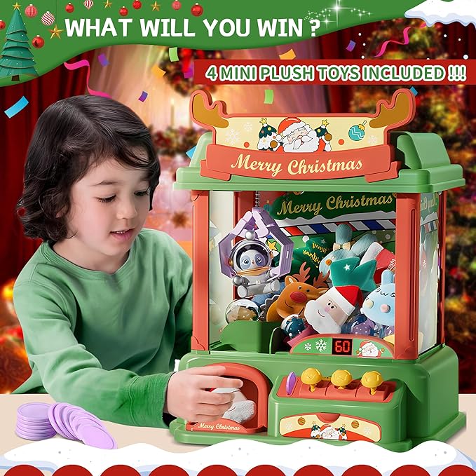 Claw Machine for Kids, Mini Vending Arcade Capsule Game With Prizes for Ages 8-13 Girls | Candy Machine With LED Lights & Adjustable Sound, Party Christmas Toys Gifts