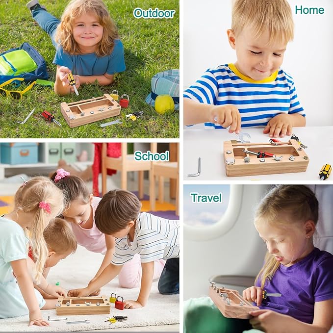 Screwdriver Board Set Lock and Key Toys Kids Tools Montessori Toys for 3+ 4 5 Year Old Learning Practical Life Fine Motor Skills