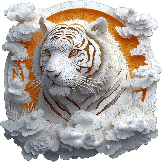 Wooden Puzzles Adults, 3D Paper Tiger Wooden Puzzles 200 Pieces, Unique Animal Shaped Wood Challenging Jigsaw Puzzles Gifts for Adults, 11.4x11.4in