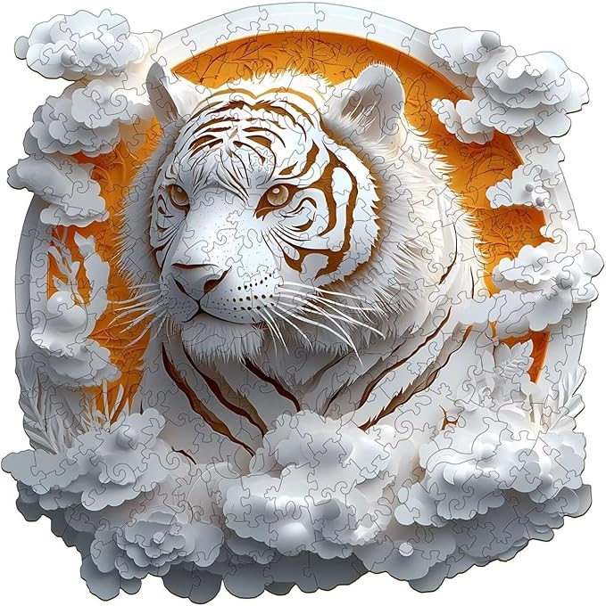 Wooden Puzzles Adults, 3D Paper Tiger Wooden Puzzles 100 Pieces, Unique Animal Shaped Wood Challenging Jigsaw Puzzles Gifts for Adults, 8.5x8.5in