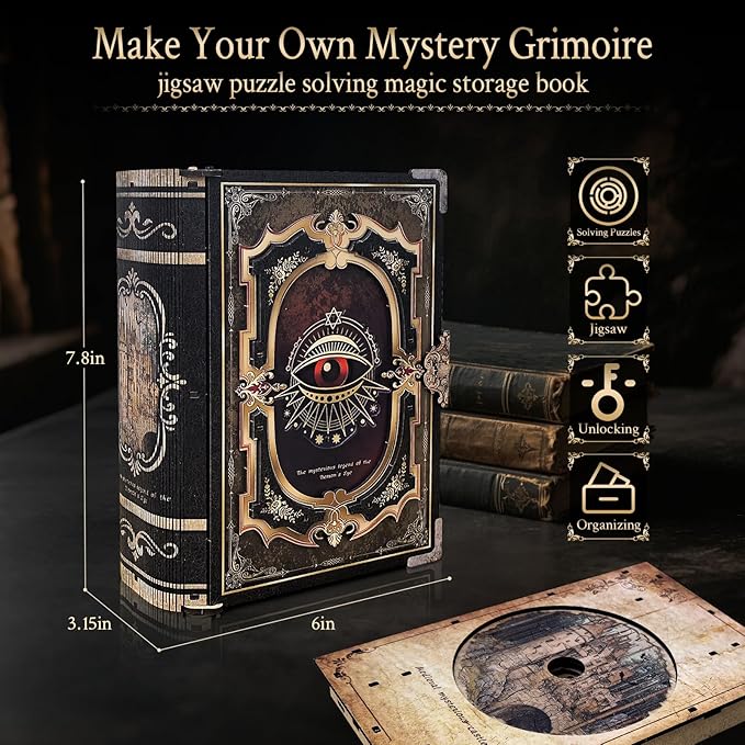 3D Wooden Puzzles for Adults,DIY Book Nook Kit,Mechanical Treasure Puzzle,Trading Card Storage Box with Lock,3 in 1,DIY Building Mechanical Model Kit for Hobby Enthusiasts