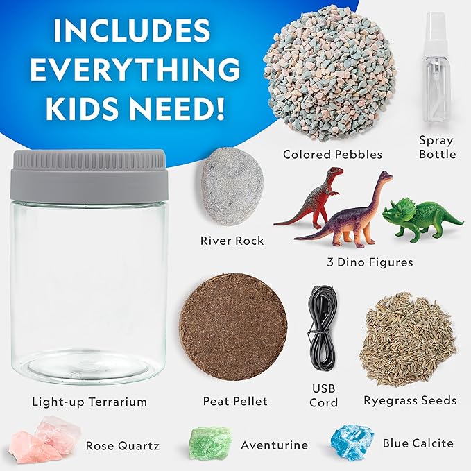 National Geographic Dinosaur Terrarium Kit for Kids – Multicolor Light-Up Terrarium, Build a Dino Habitat with Real Plants & More, Science Kit, Dinosaur Toys for Kids
