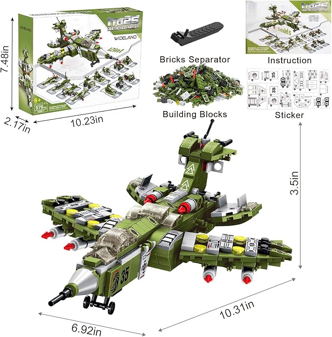 STEM Building Block Toys, 576PCS Military Engineering Building Bricks Toy for Kids, 25-in-1 Army Destroyer Fighter Tank Playset Construction Kits, Idea Toy Gifts for Age 6 7 8 9 10+ Years Old