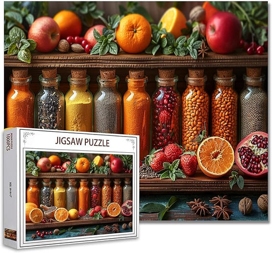Tucocoo 1000 Piece Jigsaw Puzzles for Adults Spice and Fruits Painting Jigsaw Puzzle Natural Kitchen Colorful Art 1000 Pieces Puzzles for Challenging Family Activity Game DIY Craft Puzzle Wall Decor