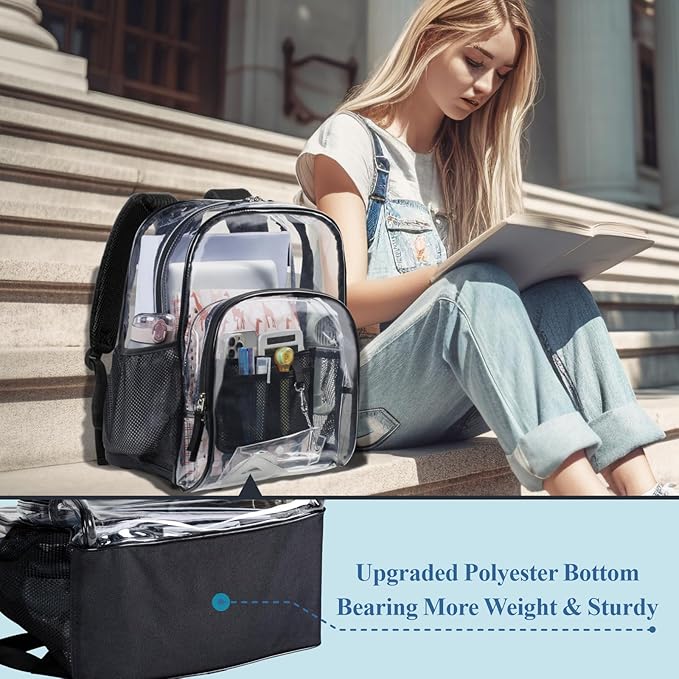 PACKISM Clear Backpack - 17 inch Heavy Duty Clear Backpacks for School, Large Transparent Bookbag for Students (Age 12+)