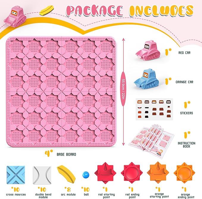STEM Logic Road Builder Toys: Board Games Toys for 5 Year Old Kids Montessori Brain Teaser Puzzles Educational Learning Activities Toy for Kid Ages 3 4 6-8 12 Boys Girls Gifts (Pink, 50PCS)