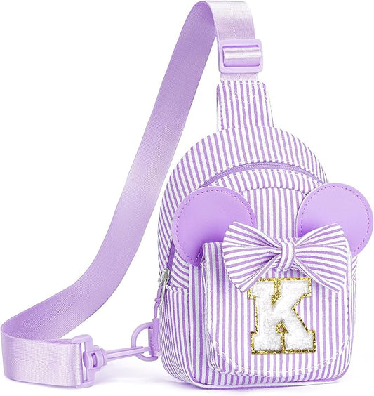 Birthday Gifts for 3 4 5 6 7 8 9 Year Old Girls - Small Crossbody Bags for Kids Girls 3-10, Initial Small Sling Bag Letter Cute Purse for Girl Kids Daughter Birthday(Purple K)