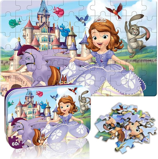 Puzzles for Kids Ages 4-6, 60 Piece Jigsaw Puzzles in Metal Box, Educational Learning Toys for Boys and Girls, Premium Puzzle Games, Kids Puzzle Gift