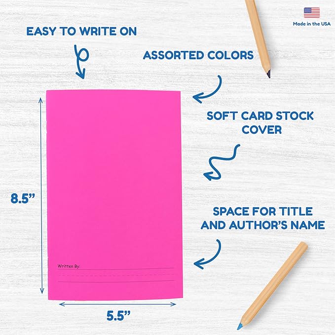 Hygloss 6 Pcs Blank Storybooks for Kids - Bulk Small Notebooks Journals Colorful Soft Cover Notebooks - 5.5x8.5 - 24 Half-Lined Pages - Blank Books for Kids to Write Stories & Illustrate