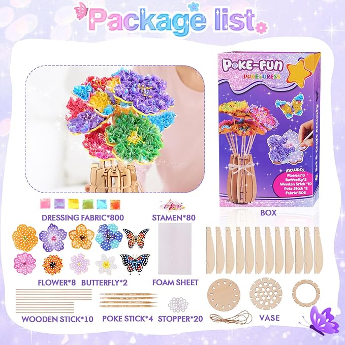 nicknack Poke in Art Kits for Girls with Flower Butterflies Arts and Crafts for Kids Age 4-12 DIY Craft Kits Activity Birthday Gifts