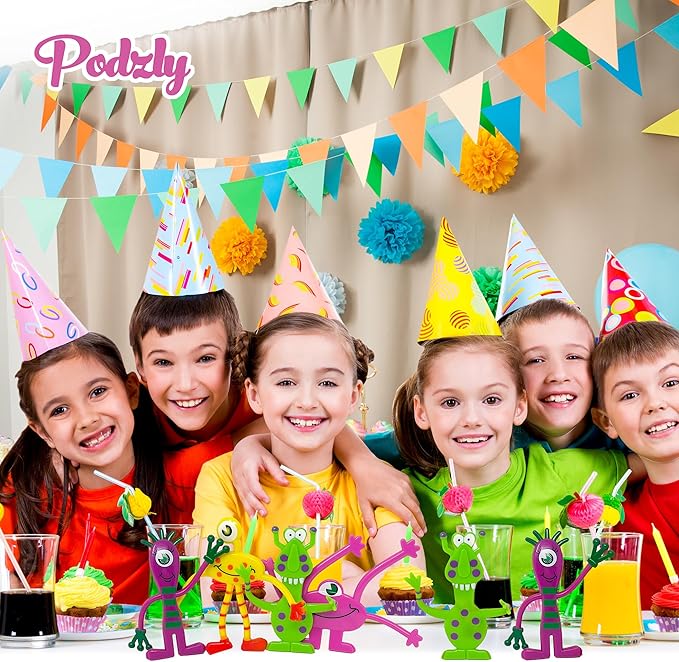 Podzly 12 Monster Toy Bendables - Halloween Party Favors - Fidget Toys - Classroom Rewards - Kids Birthday Party Game Prizes - Halloween Trick or Treat Handouts - Bendable Twistable - Colorful