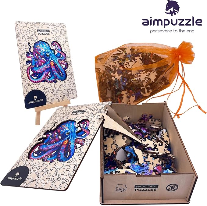 Wooden Puzzles for Adults, Octopus Wooden Jigsaw Puzzle, Premium Box Unique Shaped Ocean Puzzle, Wood Cut Puzzles, Best Family Ideas (L-11.4 * 11.4in-226pcs)
