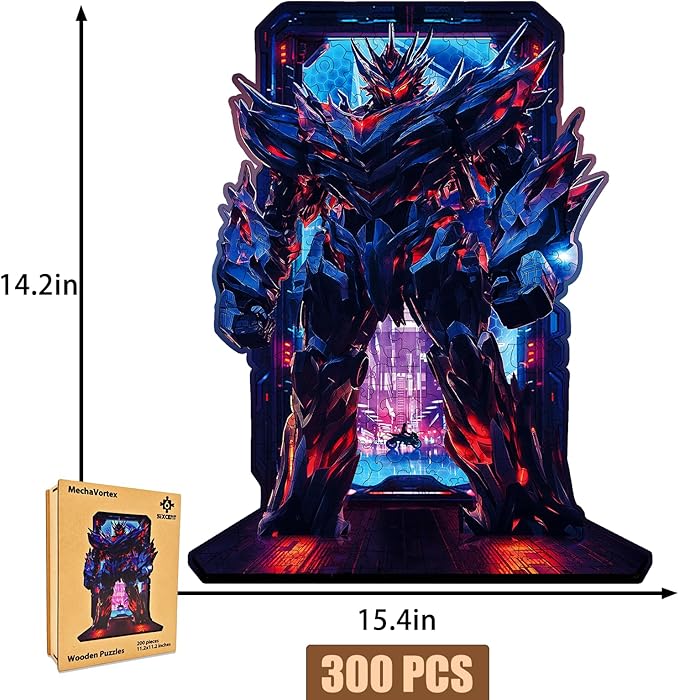 Wooden Jigsaw Puzzle, 200-500 Pieces Unique Shape Animal Puzzle, for Adults & Kids, Birthday Gift Family Game, Decorative Puzzle, Unique Gift (Robot Hero, 300 PCS)