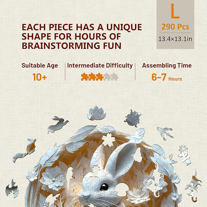 Wooden Puzzles for Adults, Bunny Puzzle, 3D Visual Effect Paper Rabbit Puzzle, Wood Puzzles Adult, Unique Animal Shape, Birthday Gifts for Friends, Home Decor (L-13.4 * 13.1in-290 pcs)
