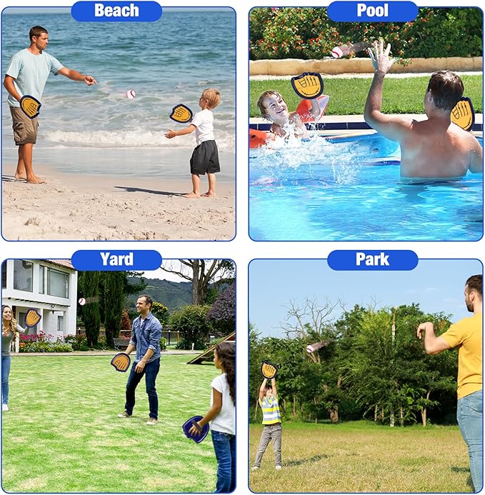 Toss and Catch Ball Set Outdoor Games for Kids Ages 3-12 Beginner Baseball Training Gloves Summer Pool Beach Yard Lawn Gifts for 4 5 6 7 8 9 10 11 12 Year Old Boys Girls
