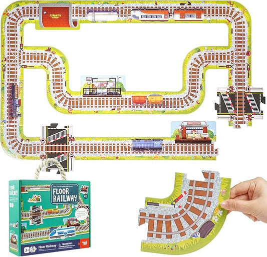 TOI Gaint Floor Puzzle for Kids Ages 3 and Up, 2x3 Feet Railway Floor Puzzles for Toddlers 3-5, Extra Large Preschool Learning Jigsaw Puzzles for Boys and Girls