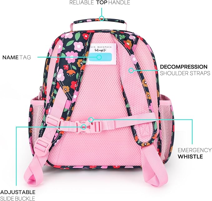 mibasies Toddler Backpack for Girls 2-4: Preschool Kindergarten Backpack - Cute Kids Backpacks for Girls - Flower