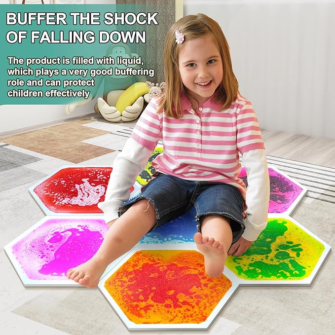 Liquid Sensory Floor Tiles - 4 PCS Hexagon Sensory Floor Pads for Kids Aged Over Three Years Old