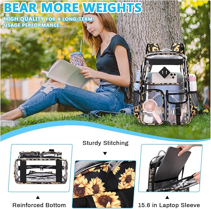 Clear Backpack for School,Heavy Duty PVC Transparent Bookbag for Girls Stadium Approved See Through Backpack
