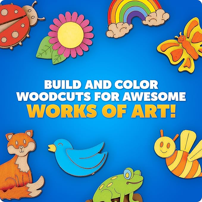 Blue Marble Wooden Magnet Craft Kit - Create & Paint 15 Nature-Themed Magnets with 8 Watercolor Pens, Magnet Art Kit, DIY Magnets for Kids, Magnet Arts and Crafts, Magnet Painting Kit for Kids