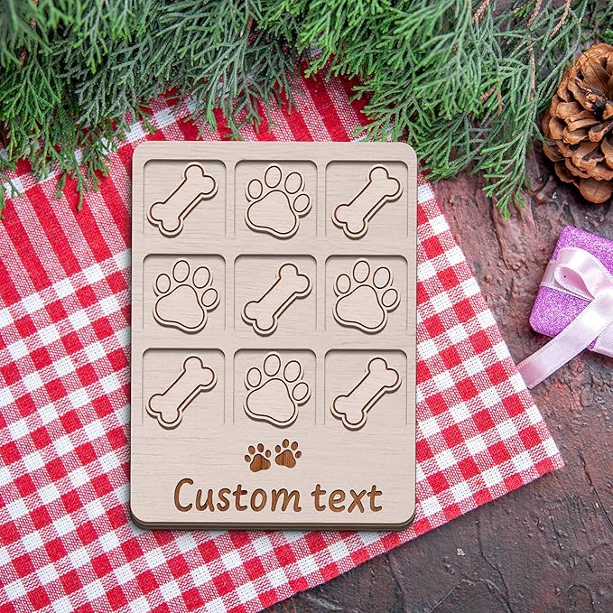 Personalized Dog XO Board Game, Personalized Cute Dog Wooden Noughts and Crosses Game, Pet Table Decor Road Trip Travel Game for Family (Dog 4)