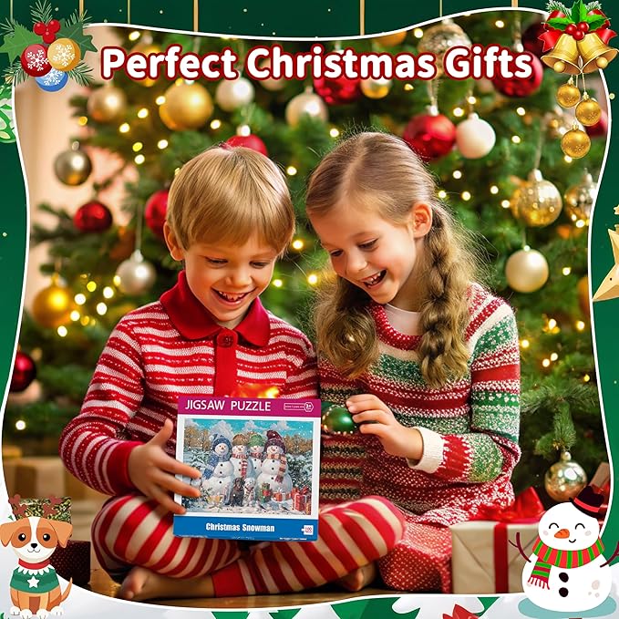 100 Piece Puzzles for Kids Ages 4-6 6-8 8-10, Christmas Snowman Jigsaw Puzzles Kids Puzzles 4-6 3-5, Children Educational Puzzles for Kids Ages 4-8, Gifts Christmas Stocking Stuffers for Kids Adults