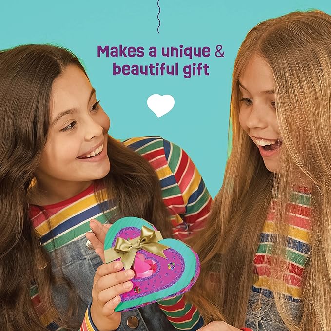 Pretty Me Paint Your Own Wooden Kids Heart Treasure Box Kit - Basket Stuffers - Art Kits for Toddler Girl - Arts and Craft Gifts for Ages 4-6 Year Old Girls - DIY Jewelry - Toys - Crafts Painting Gift