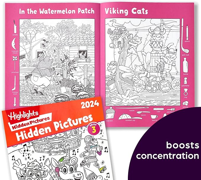 Highlights for Children Hidden Pictures 2024 Activity Books for Kids Ages 6 and Up, 4-Book Set of Travel-Friendly Screen Free Seek and Find Fun, Books Double as Coloring Books