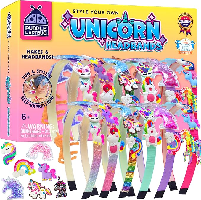 PURPLE LADYBUG Unicorn Headband Making Kit - Unicorn Crafts for Girls Ages 4-9, Birthday Gifts, DIY Hair Accessories Set, Great Summer Activity for Girls