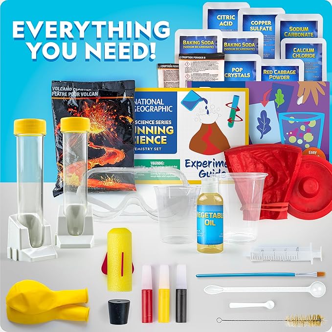 National Geographic Stunning Chemistry Set - Mega Science Kit with 45 Easy Experiments- Make a Volcano and Launch a Rocket, STEM Projects for Kids Ages 8-12, Science Toys (Amazon Exclusive)