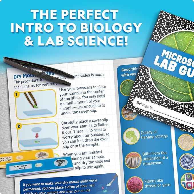 Blue Marble National Geographic Junior Microscope for Kids- Kit Includes Up to 250x Magnification Handheld Mini Attachment, 12 Slides, Lab Guide, Science Toy for Ages 6-12, STEM Project