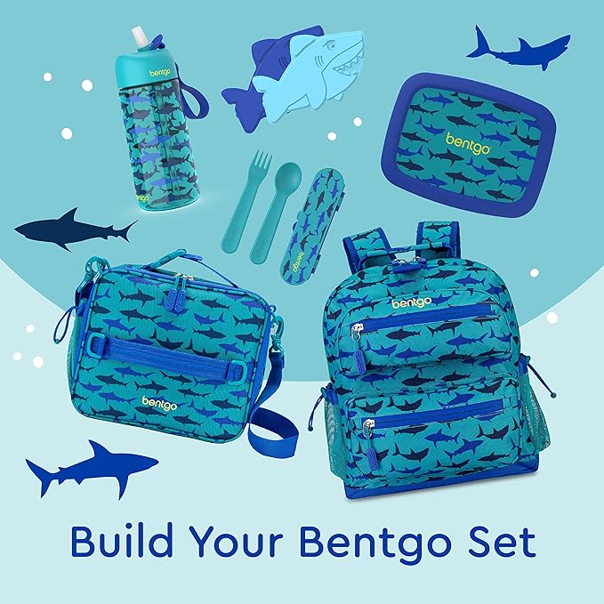 Bentgo Kids Backpack - Lightweight 14” Backpack in Fun Prints for School, Travel, & Daycare, Ideal for Ages 4+, Roomy Interior, Durable & Water-Resistant Fabric, & Loop for Lunch Bag (Shark)
