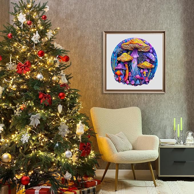 Wooden Puzzles for Adults - Paper Cut Mushroom Wooden Jigsaw Puzzle - Unique Animal Shaped Wood Puzzles Adult - Christmas Birthday Gifts for Adults/Friends/Family - 100pcs 8.5 * 8.2in