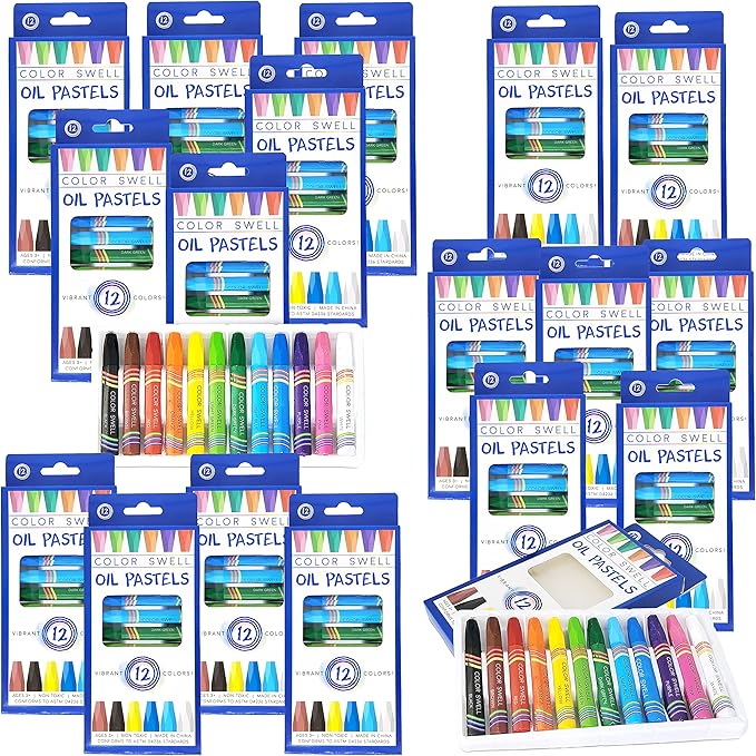 Color Swell Bulk 18 Packs - 12 Oil Pastels per Pack (216 Total) with Round Tips