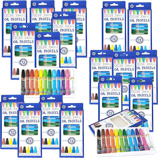 Color Swell Bulk 18 Packs - 12 Oil Pastels per Pack (216 Total) with Round Tips