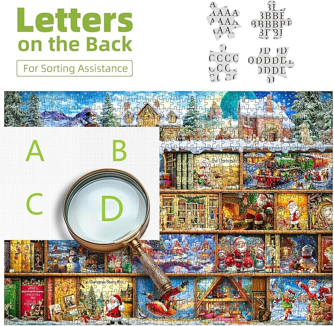 Christmas Jigsaw Puzzles for Adults 1000 Piece Book Library Puzzle for Adults with Letters on Back Challenging Holiday Family Adult Puzzles 1000 Pieces Gifts for Women Men Seniors
