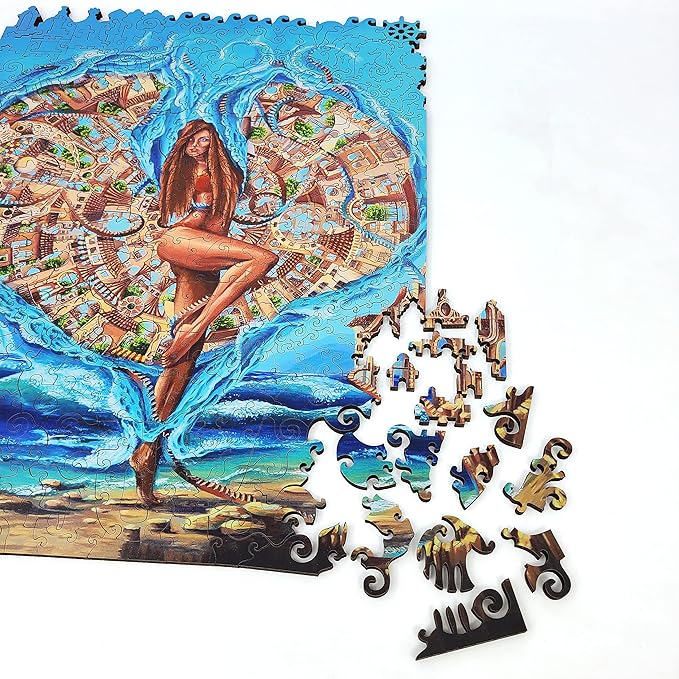 Wooden Puzzle for Adults - Uniquely Shaped Pieces - Made in The USA by FoxSmartBox - 350 Pieces - Sea Harmony
