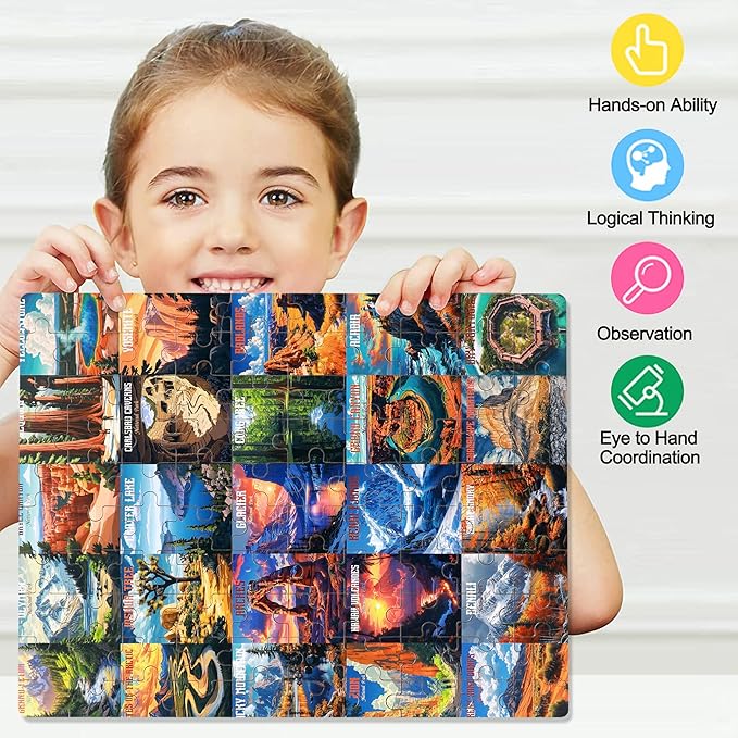 LELEMON Nation Park Jigsaw Puzzles in a Metal Box 100 Pieces World Park Jigsaw Puzzle for Adults Kids Ages 4-8 Children Learning Educational Puzzles Toys