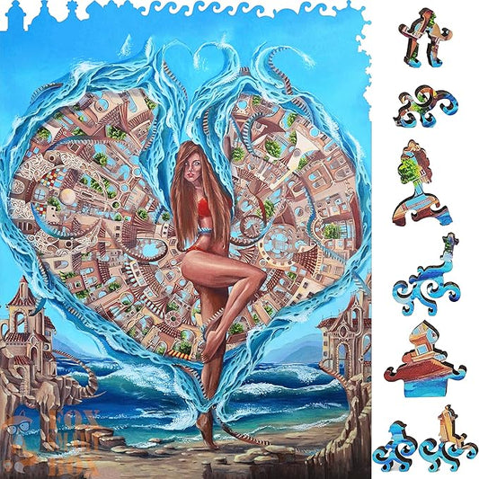 Wooden Puzzle for Adults - Uniquely Shaped Pieces - Made in The USA by FoxSmartBox - 350 Pieces - Sea Harmony