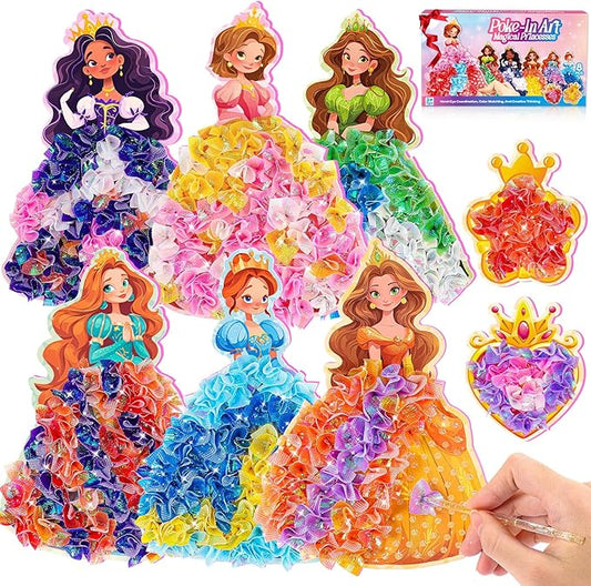 MDINGTD Poke Art Princess Craft Kits - DIY Magical Princesses, Mess-Free Creative Activity Arts and Crafts for Kids Ages 3-12, Birthday Christmas Gifts & Party Favors for Girls & Boys