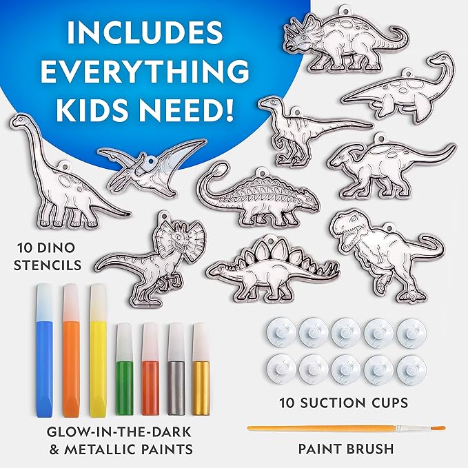 Blue Marble National Geographic Kids Stained Glass Kit - Glow in The Dark Dinosaur Toys, Kids Arts and Crafts Set, Window Sun Catchers, Kid Crafts Ages 4-8, Window Art Craft Kit, Suncatcher