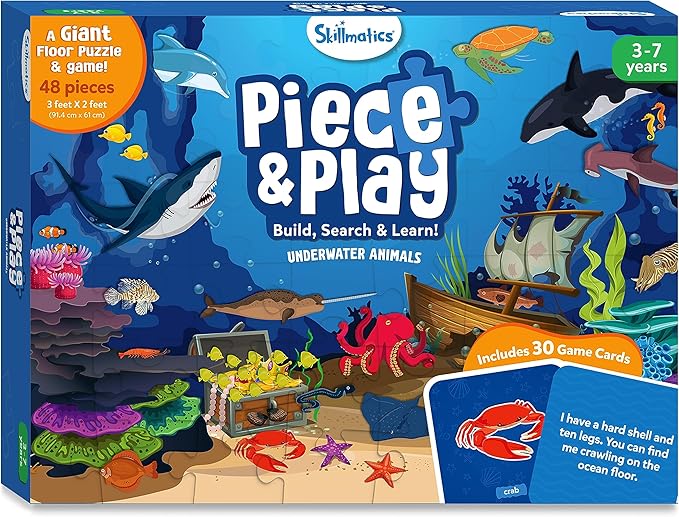 Skillmatics Floor Puzzle & Game - Piece & Play Underwater Animals, Jigsaw & Toddler Puzzles, Educational Toy, Gifts for Boys & Girls Ages 3, 4, 5, 6, 7 (48 Pieces, 2 x 3 feet)