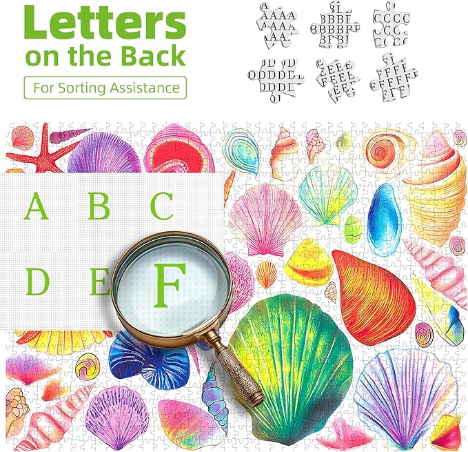 500 Piece Jigsaw Puzzle for Adults Colorful Seashells & Starfish Ocean Theme, Watercolor Art Adult Puzzles Ideal for Seniors Teens Family Game Night & Home Decor